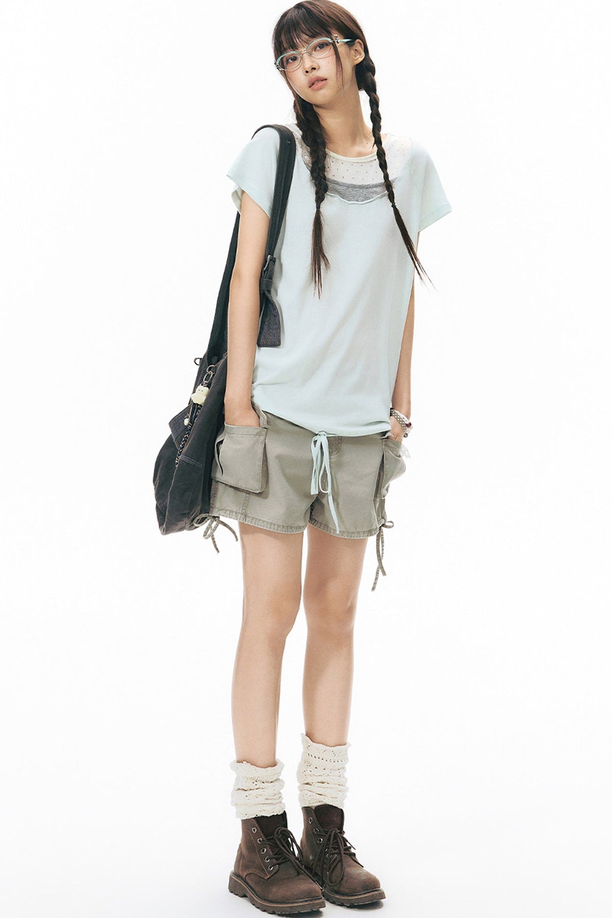 Washed Denim Cargo Shorts