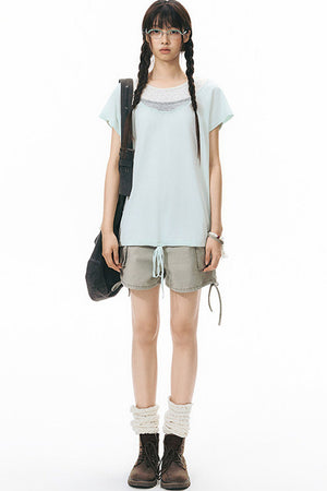 Washed Denim Cargo Shorts