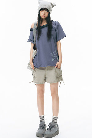 Washed Denim Cargo Shorts