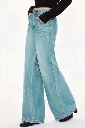 Washed Denim Wide-Leg Pants