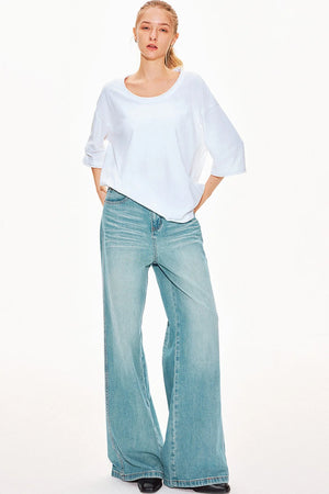 Washed Denim Wide-Leg Pants