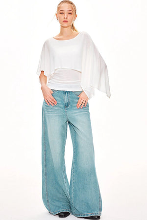 Washed Denim Wide-Leg Pants