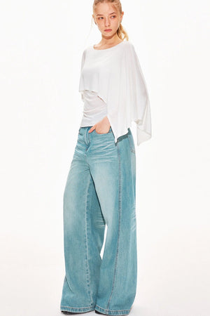 Washed Denim Wide-Leg Pants