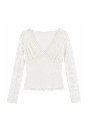 Washed Jacket With Lace Long Sleeve Top and Skirt 3-Piece Set-Up