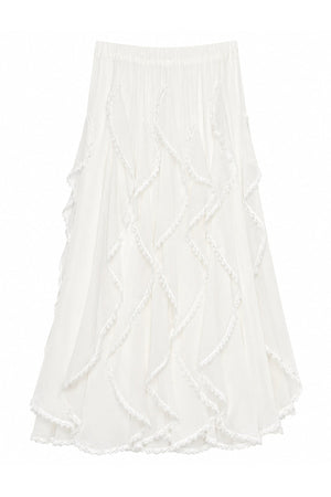 Washed Jacket With Lace Long Sleeve Top and Skirt 3-Piece Set-Up
