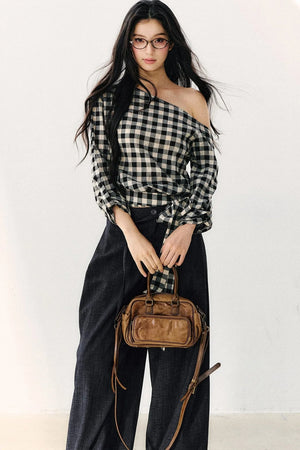 Washed Plaid Tube Top With Bow