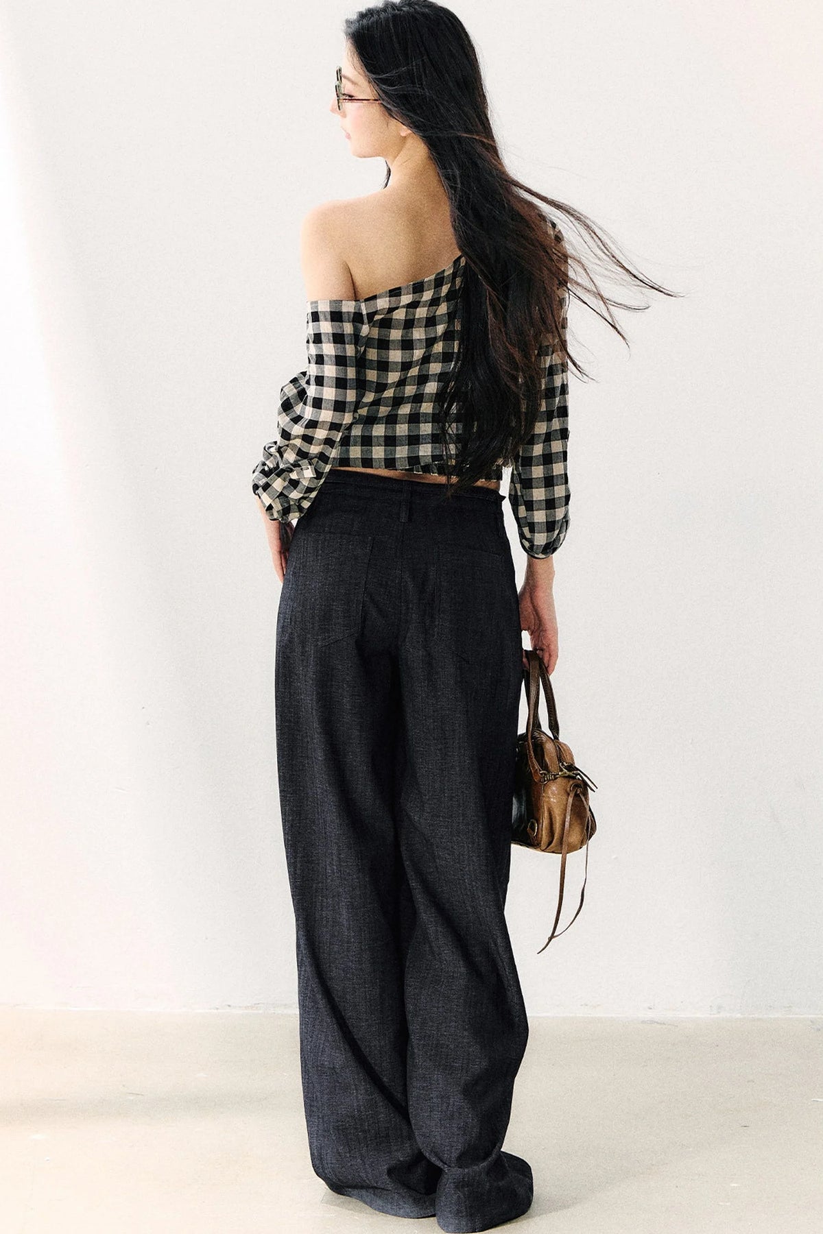 Washed Plaid Tube Top With Bow