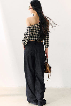 Washed Plaid Tube Top With Bow