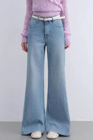 Washed Rhinestone Flared Pants