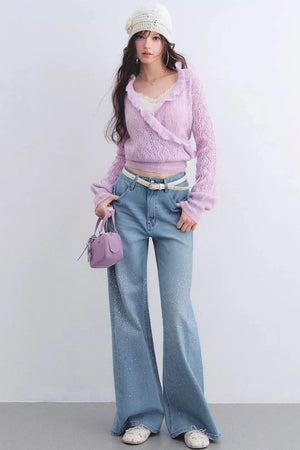 Washed Rhinestone Flared Pants