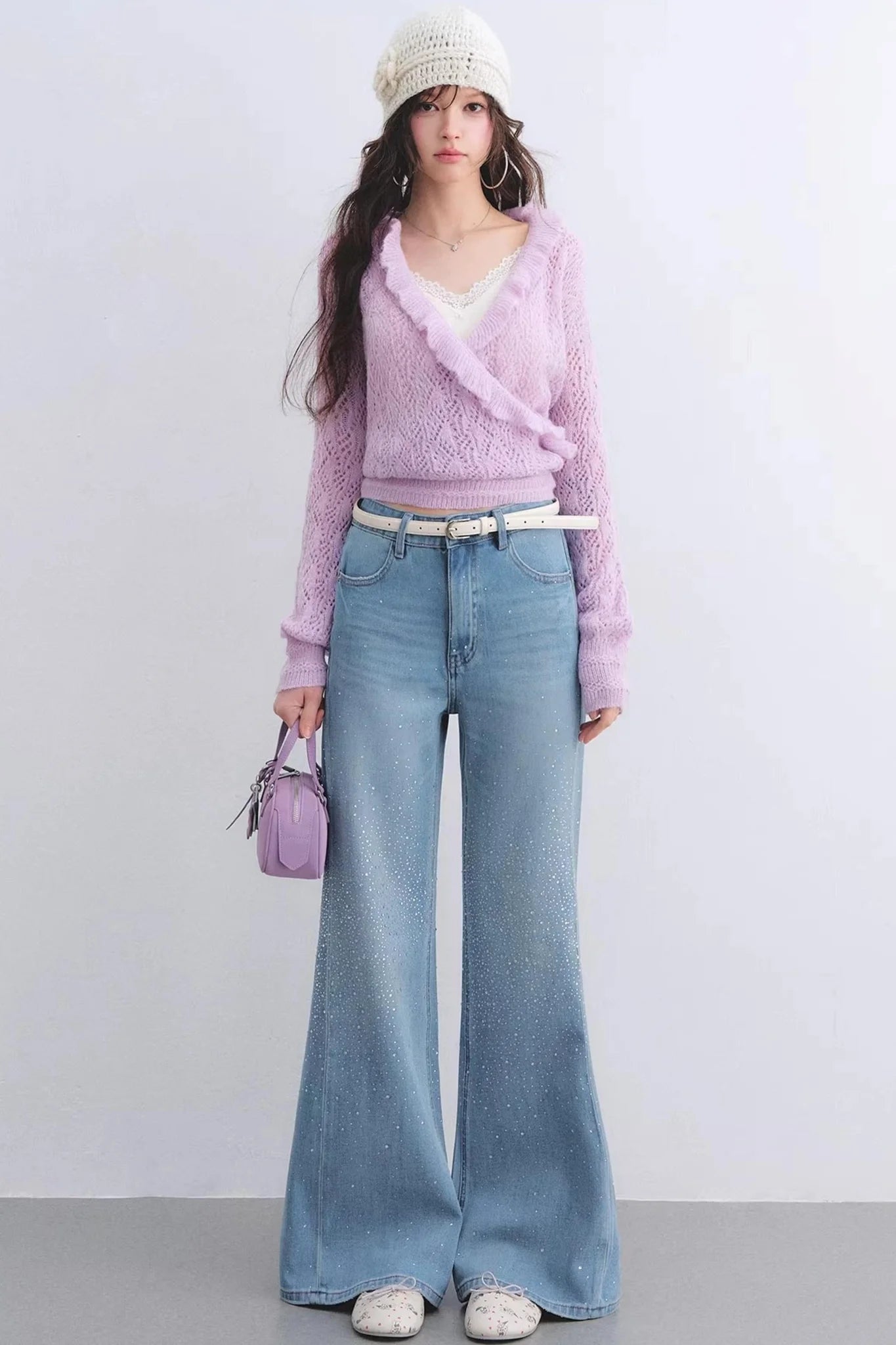 Washed Rhinestone Flared Pants