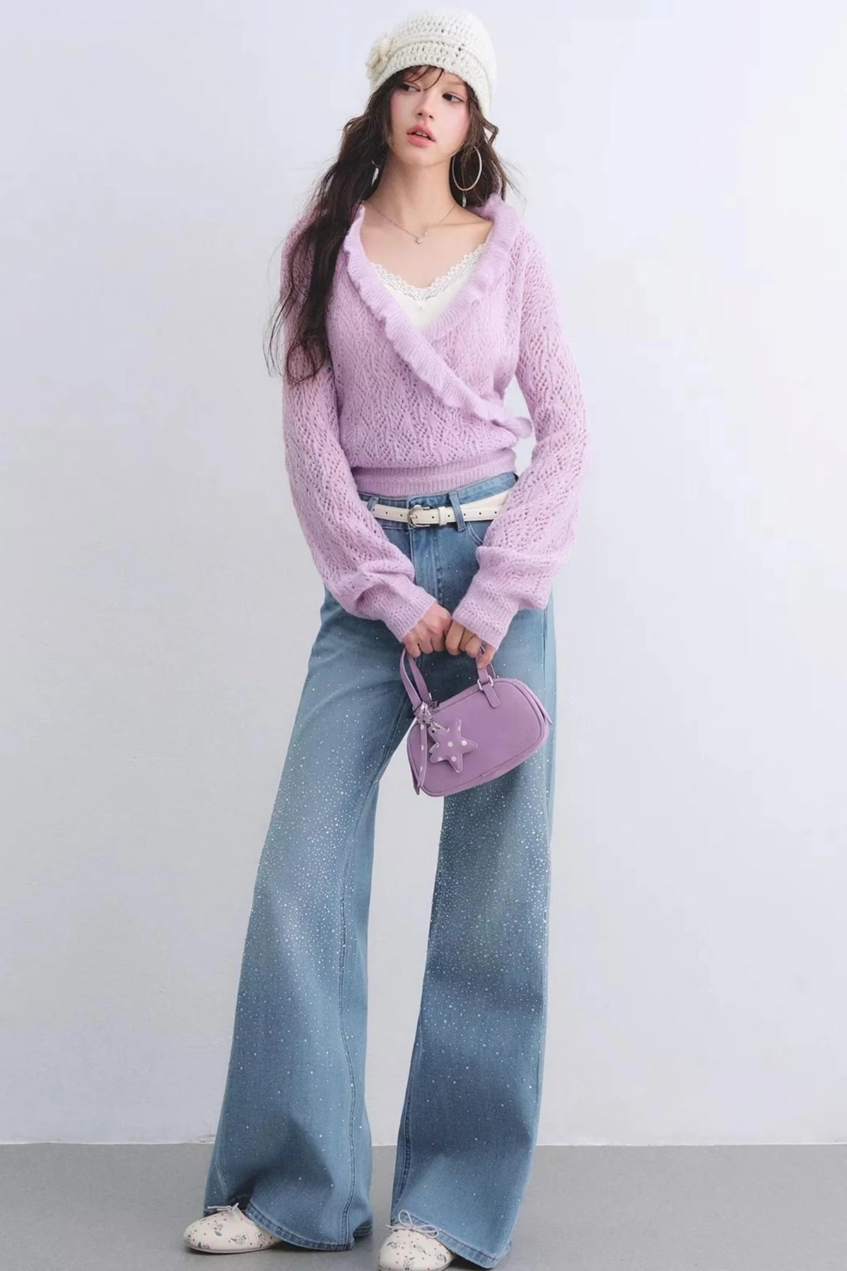 Washed Rhinestone Flared Pants