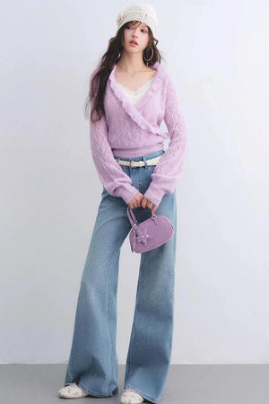 Washed Rhinestone Flared Pants