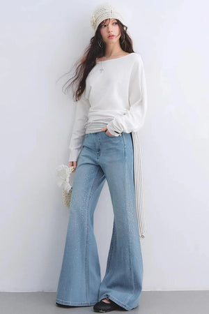 Washed Rhinestone Flared Pants