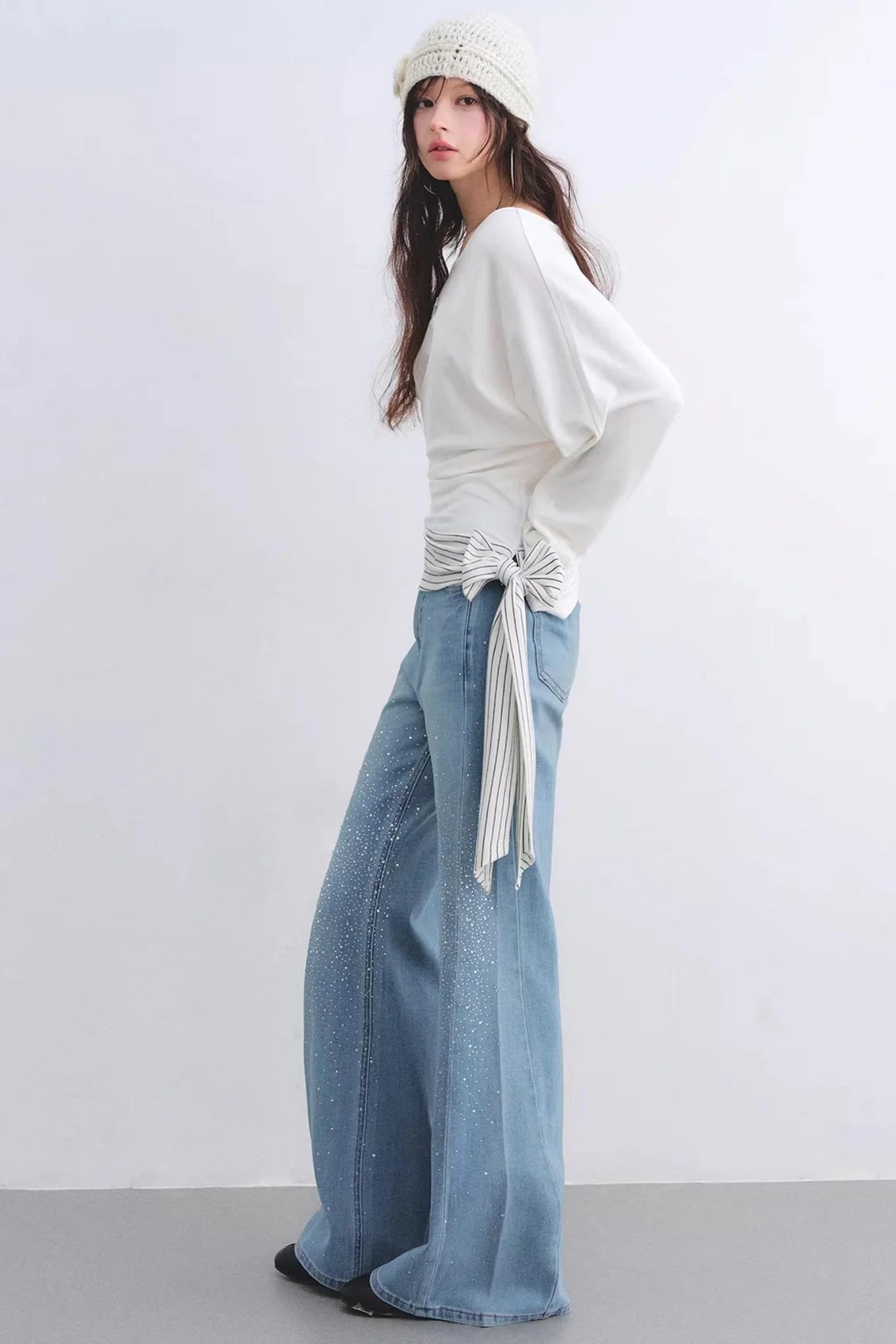 Washed Rhinestone Flared Pants