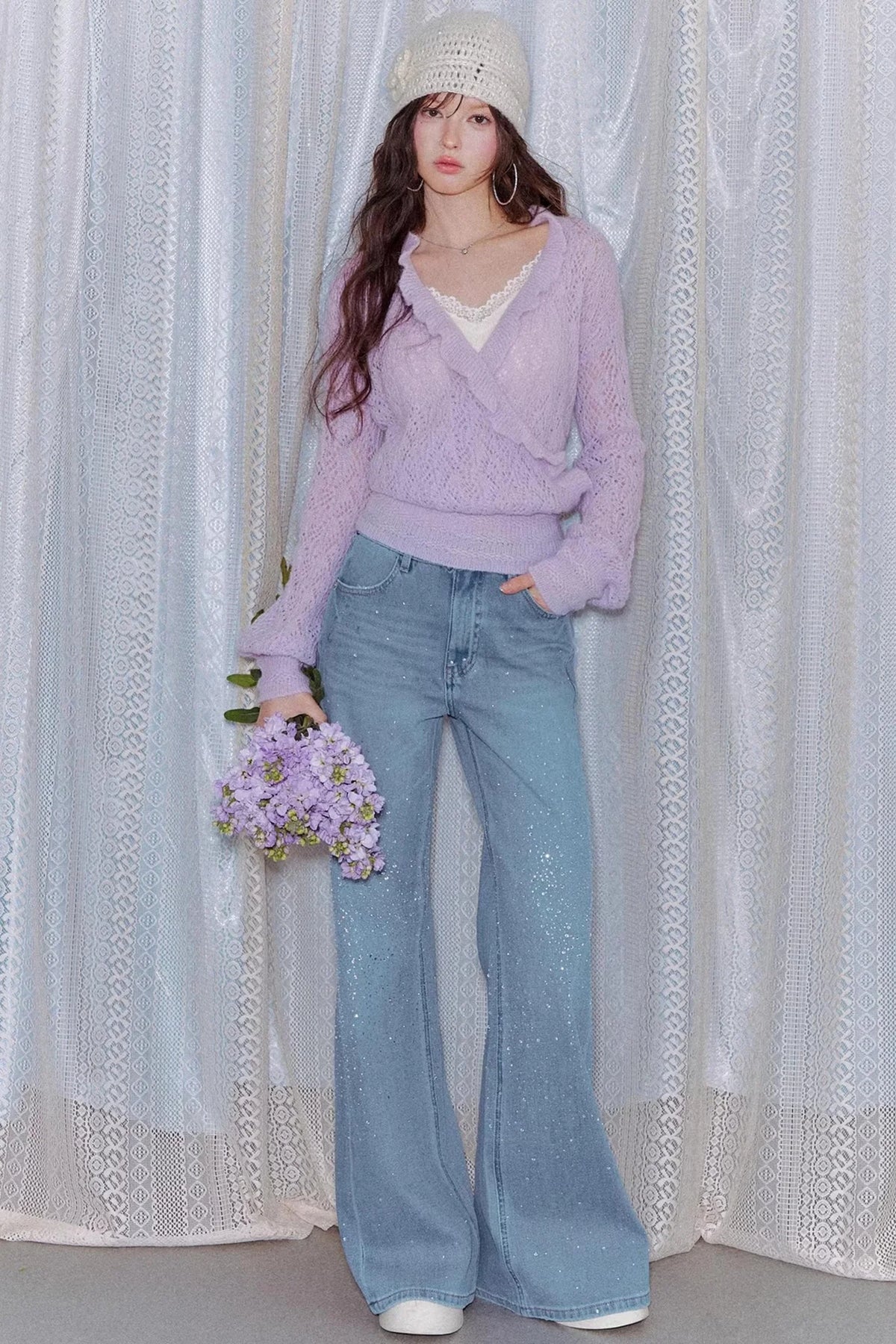 Washed Rhinestone Flared Pants