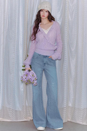 Washed Rhinestone Flared Pants