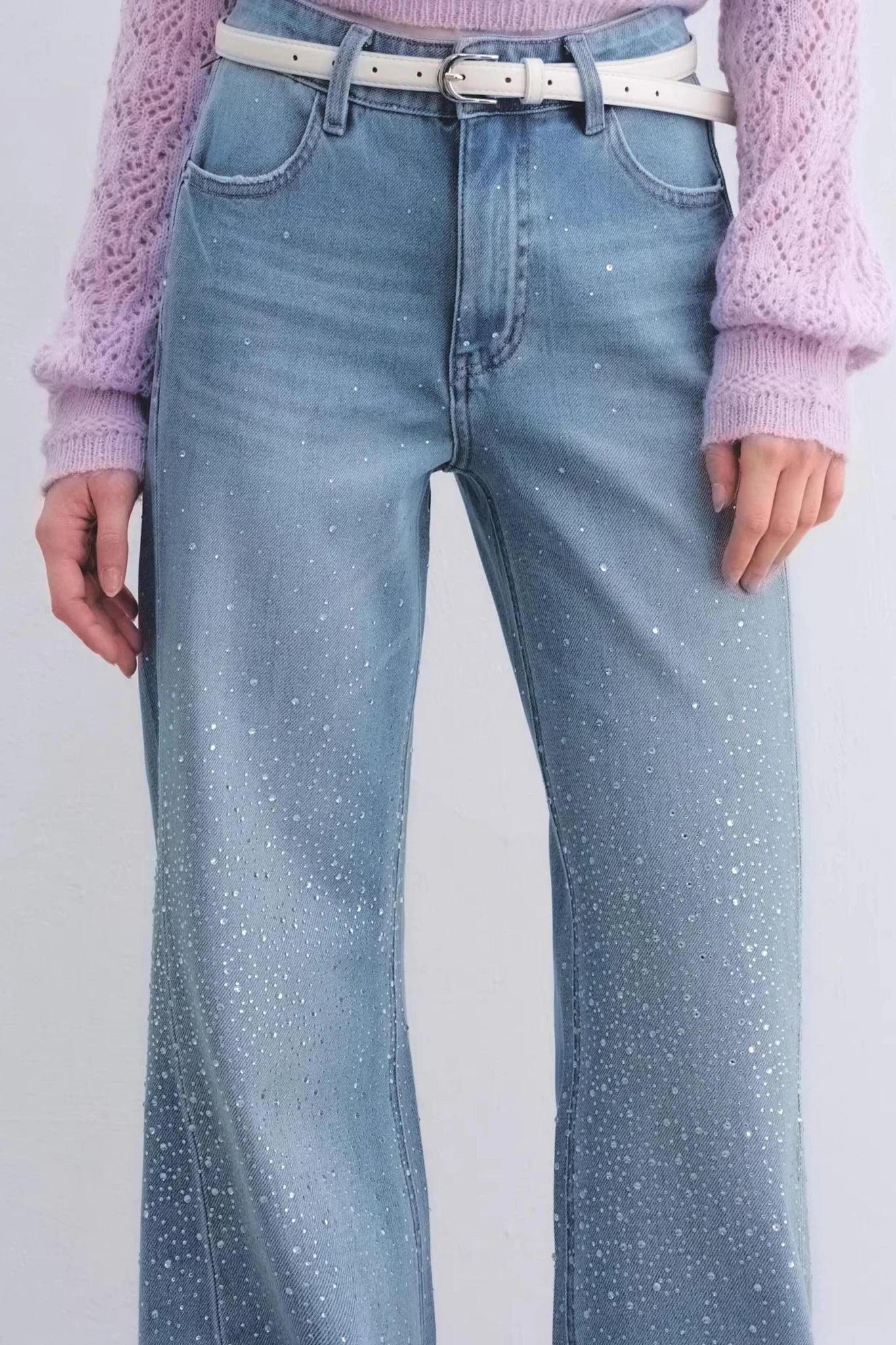 Washed Rhinestone Flared Pants
