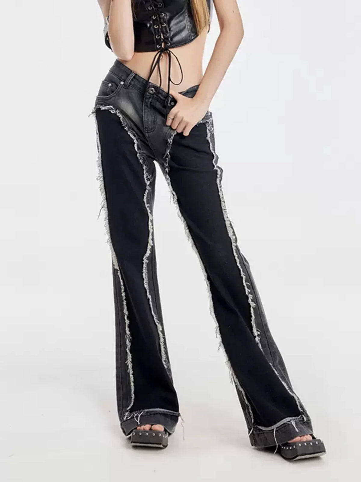 Washed Short Denim Jacket And Long Slim Pants Set-Up