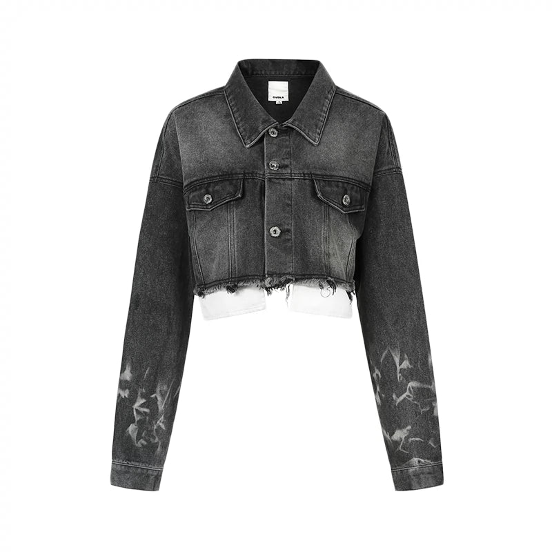 Washed Short Denim Jacket And Long Slim Pants Set-Up