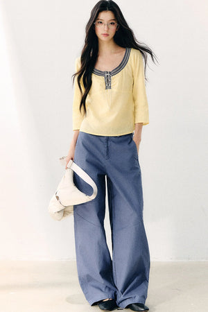 Washed Twill Cotton Loose Pants