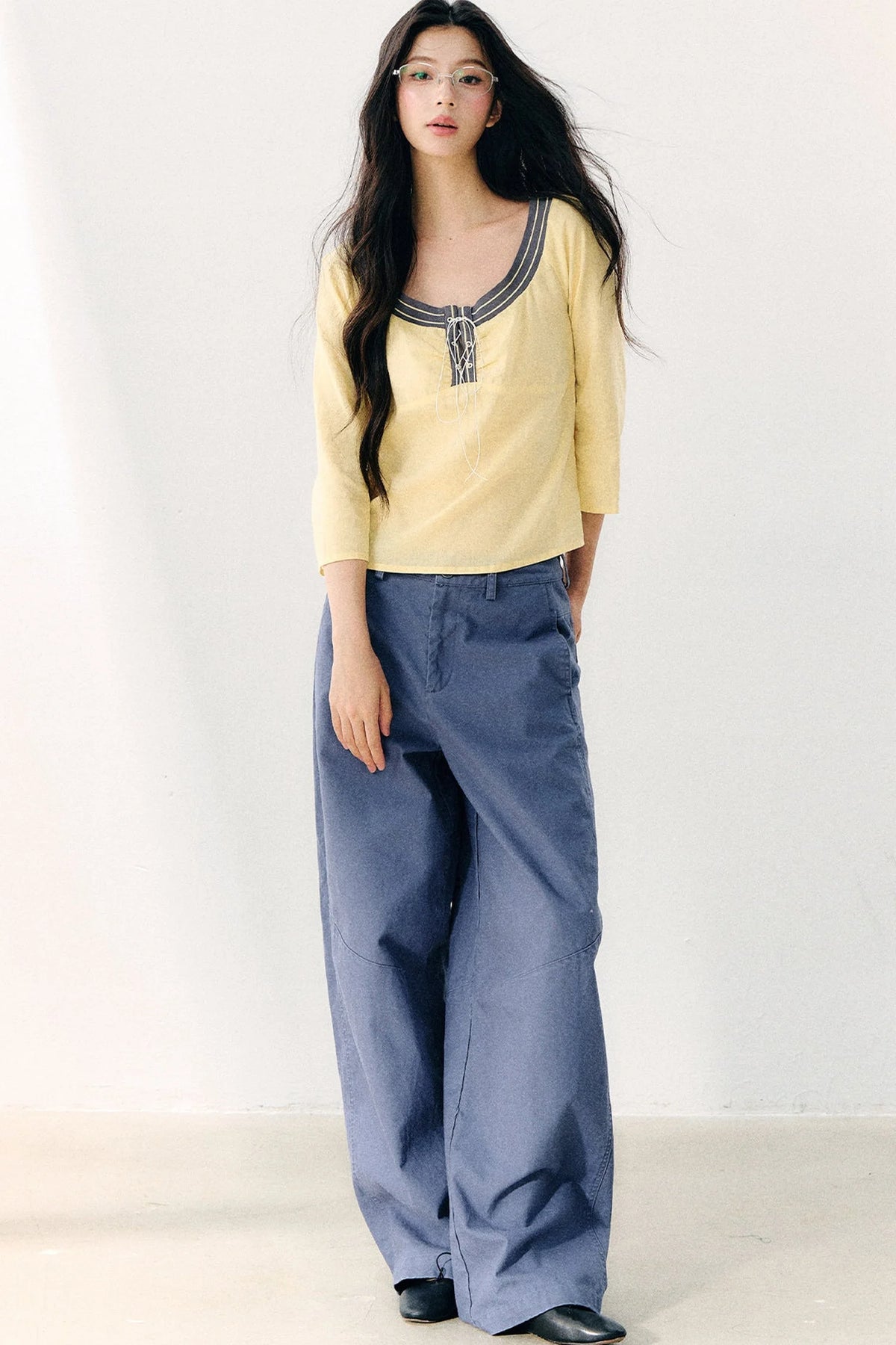 Washed Twill Cotton Loose Pants