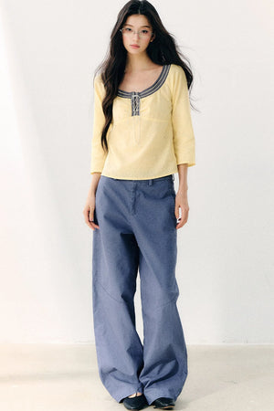 Washed Twill Cotton Loose Pants