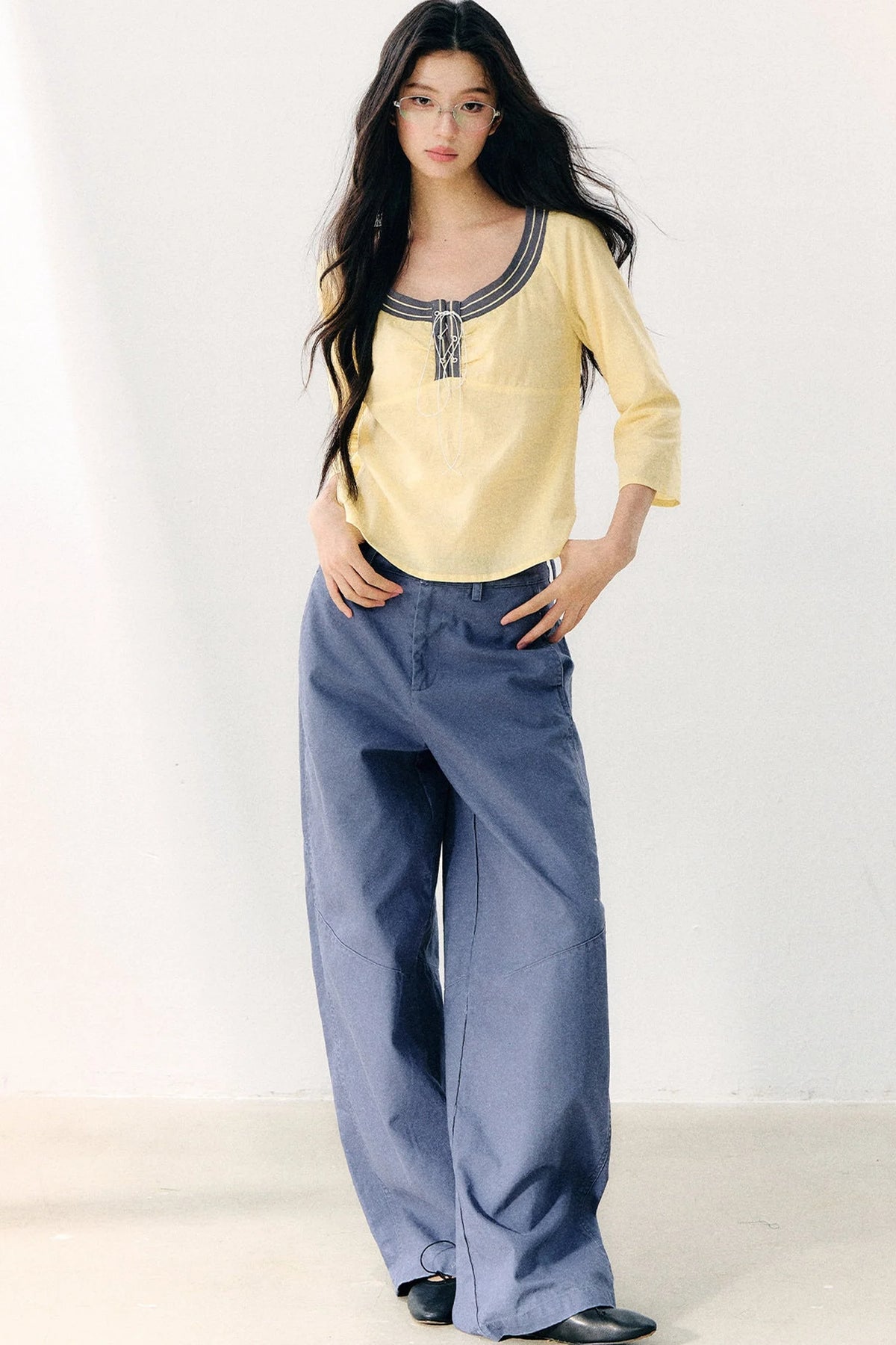 Washed Twill Cotton Loose Pants