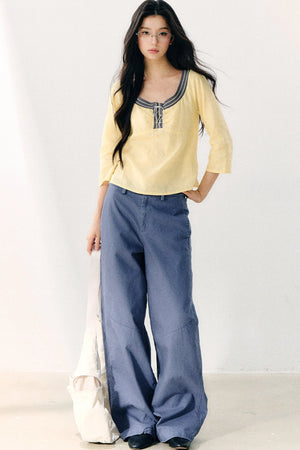 Washed Twill Cotton Loose Pants