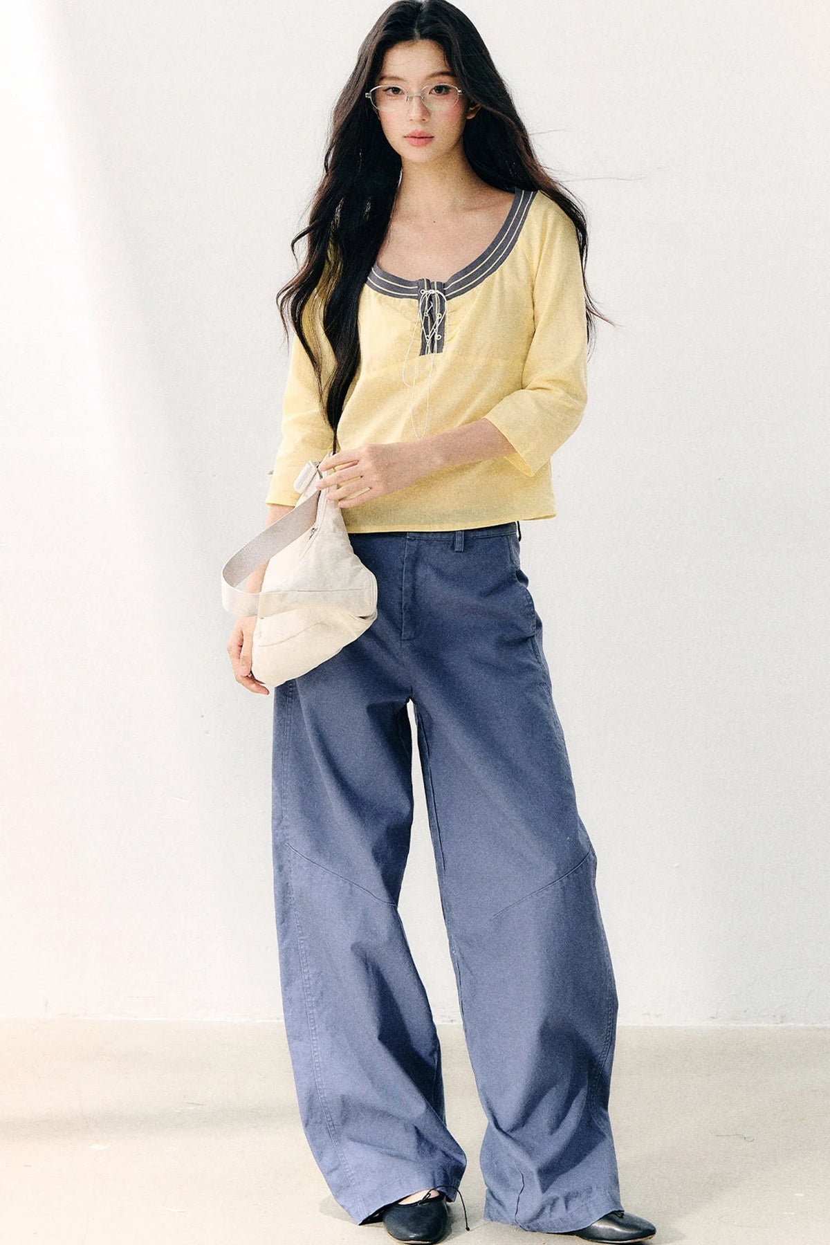 Washed Twill Cotton Loose Pants