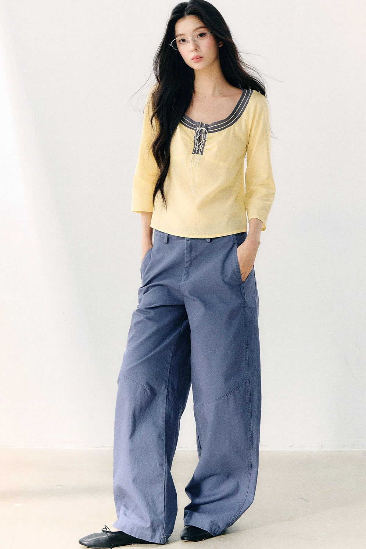 Washed Twill Cotton Loose Pants