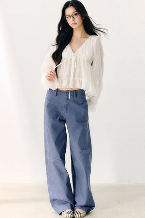 Washed Twill Cotton Loose Pants
