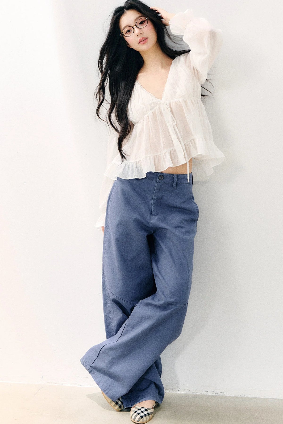 Washed Twill Cotton Loose Pants