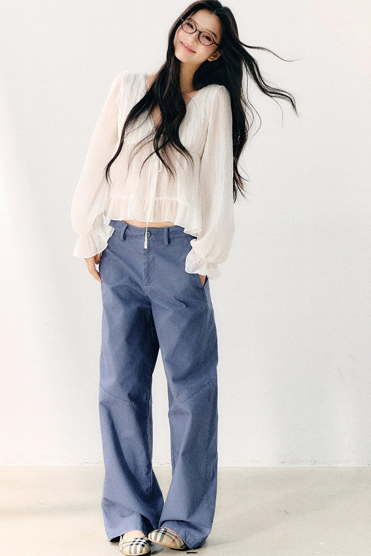 Washed Twill Cotton Loose Pants