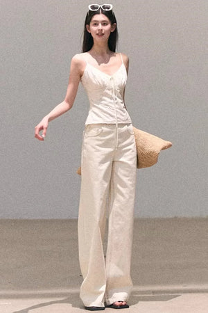 Washed Wide-Leg Lace Pants