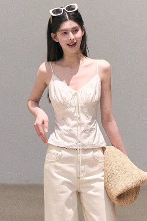 Washed Wide-Leg Lace Pants