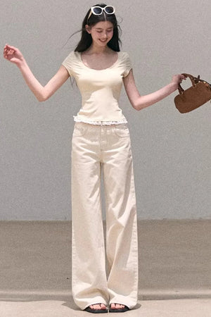 Washed Wide-Leg Lace Pants
