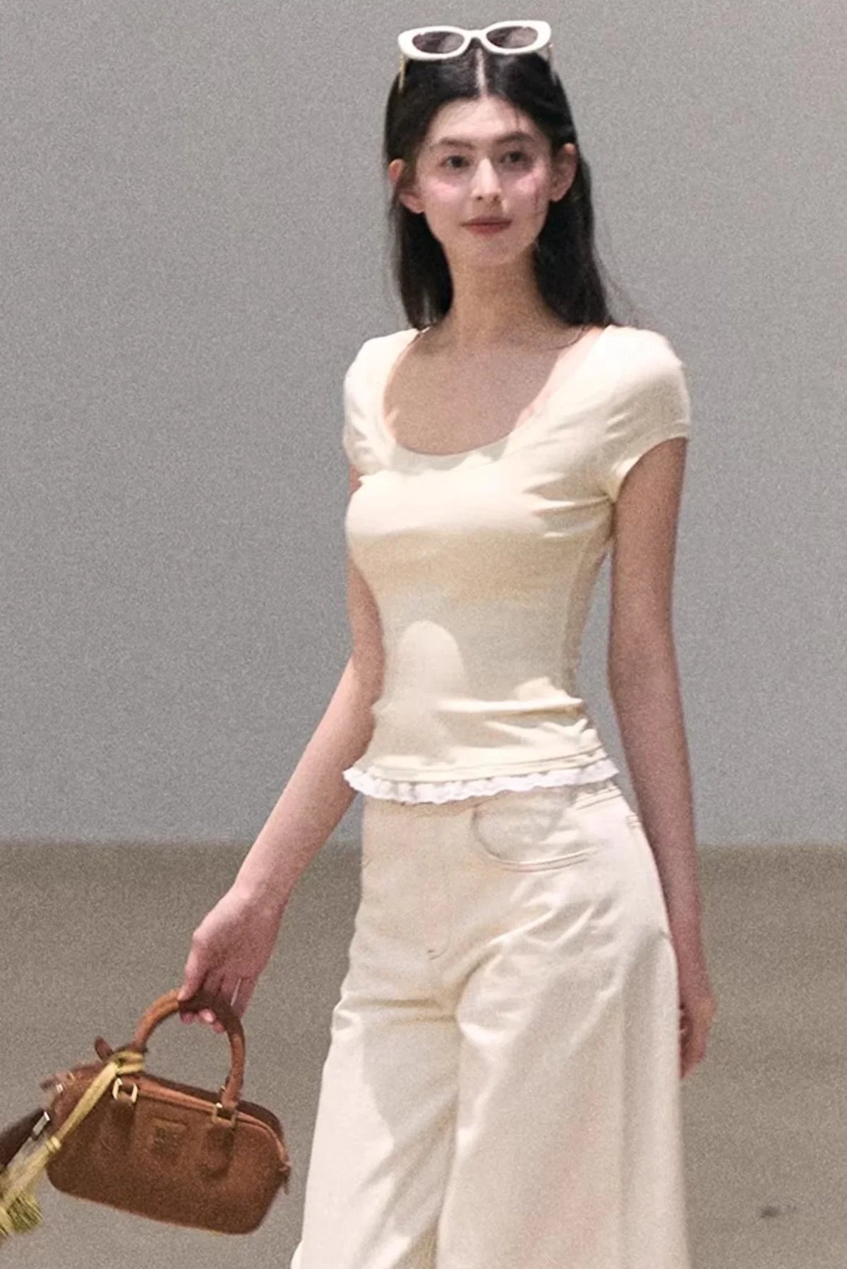 Washed Wide-Leg Lace Pants