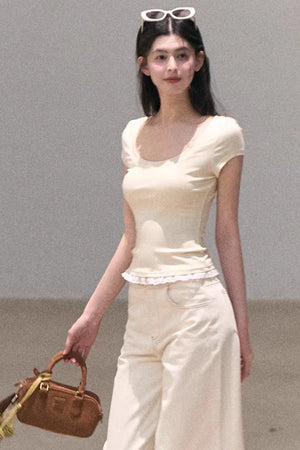 Washed Wide-Leg Lace Pants