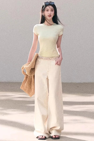 Washed Wide-Leg Lace Pants