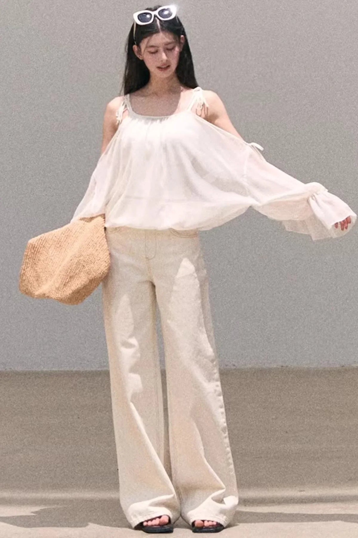 Washed Wide-Leg Lace Pants