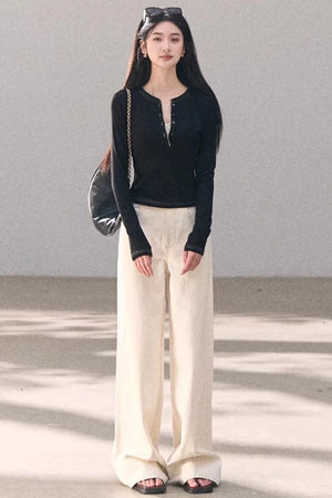 Washed Wide-Leg Lace Pants