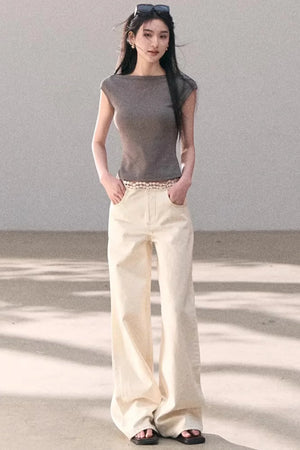 Washed Wide-Leg Lace Pants