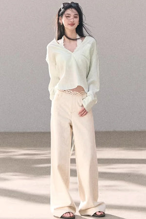 Washed Wide-Leg Lace Pants