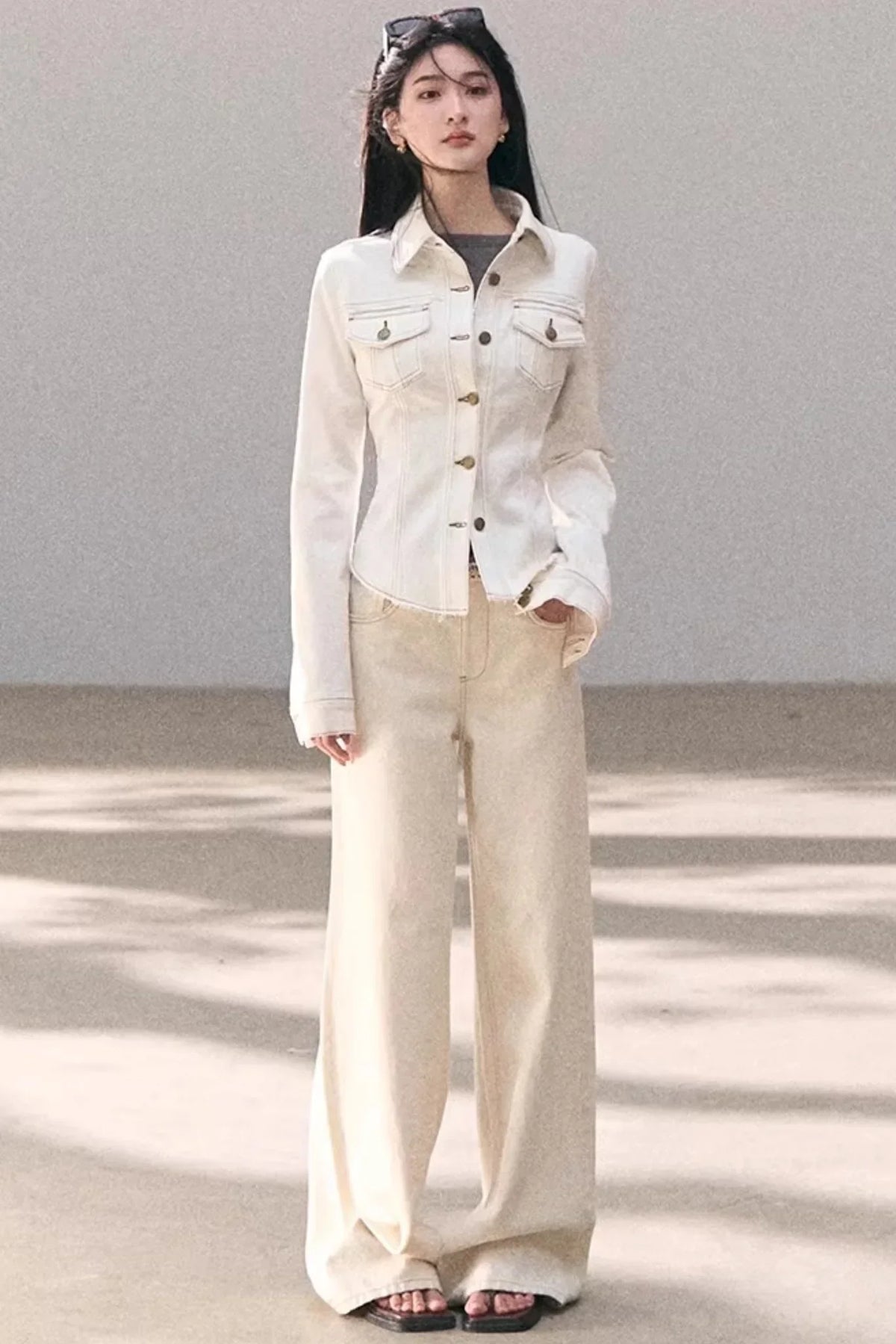Washed Wide-Leg Lace Pants