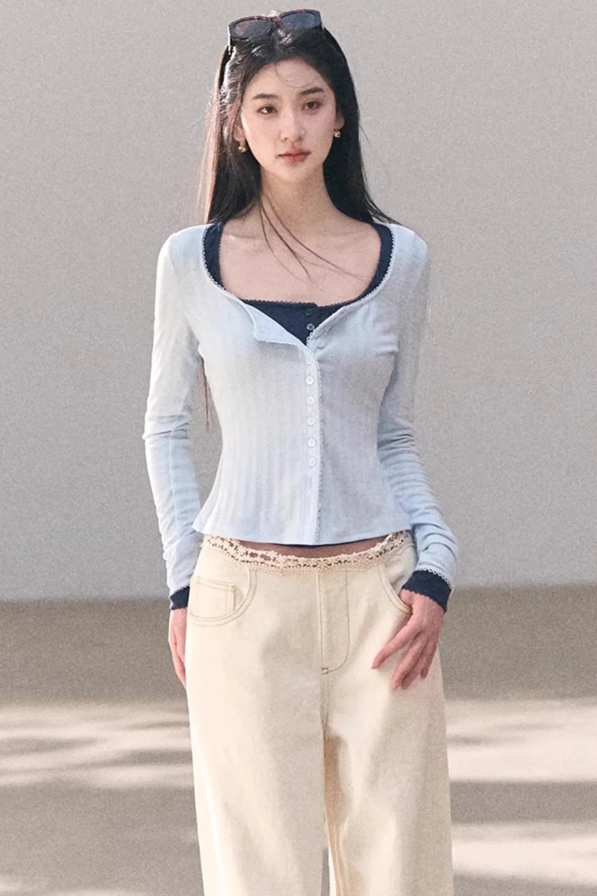 Washed Wide-Leg Lace Pants