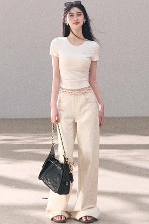 Washed Wide-Leg Lace Pants