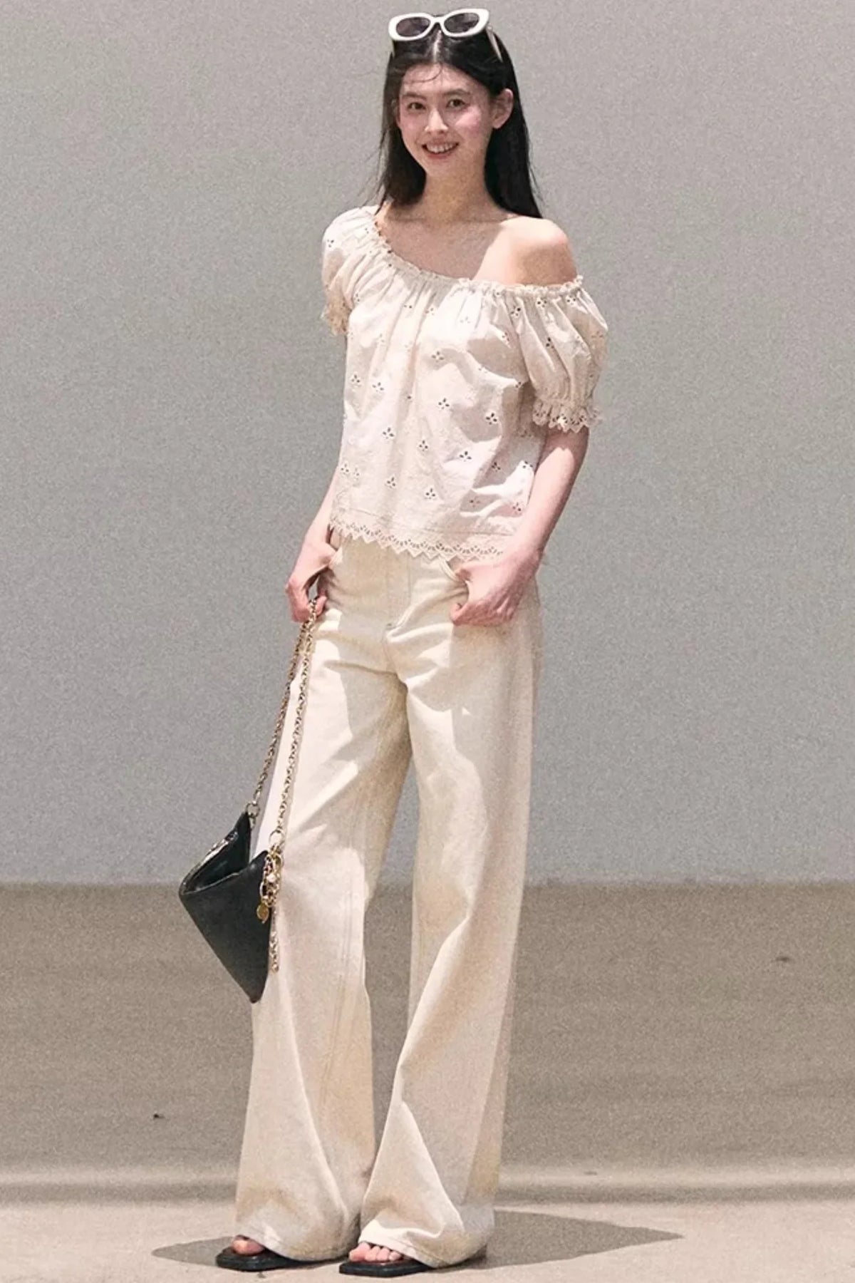 Washed Wide-Leg Lace Pants