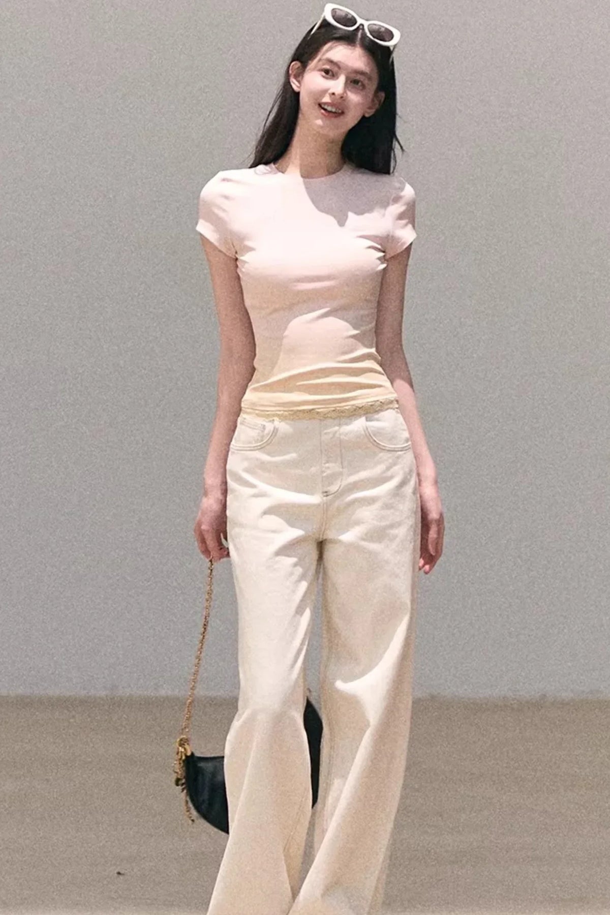 Washed Wide-Leg Lace Pants