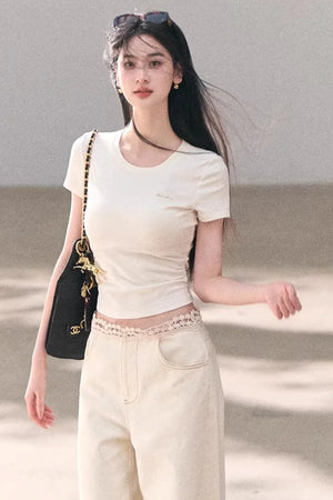 Washed Wide-Leg Lace Pants